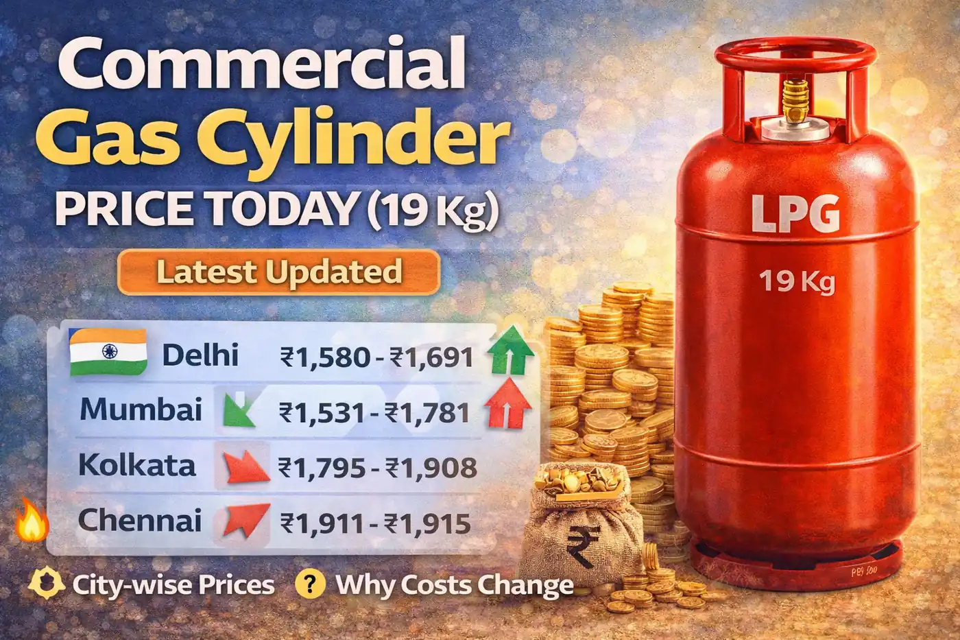 Commercial gas cylinder price today 19 kg India city wise rates thumbnail
